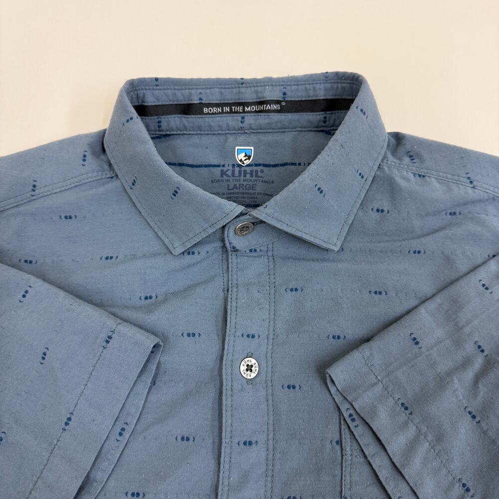 Kuhl Intrepid Short Sleeve Button-Up Shirt Mens Large Blue Print